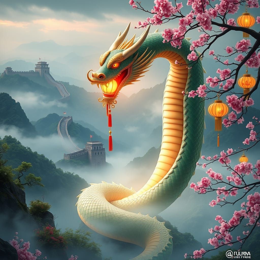 Regal Serpent Emerges in Ancient Chinese Landscape