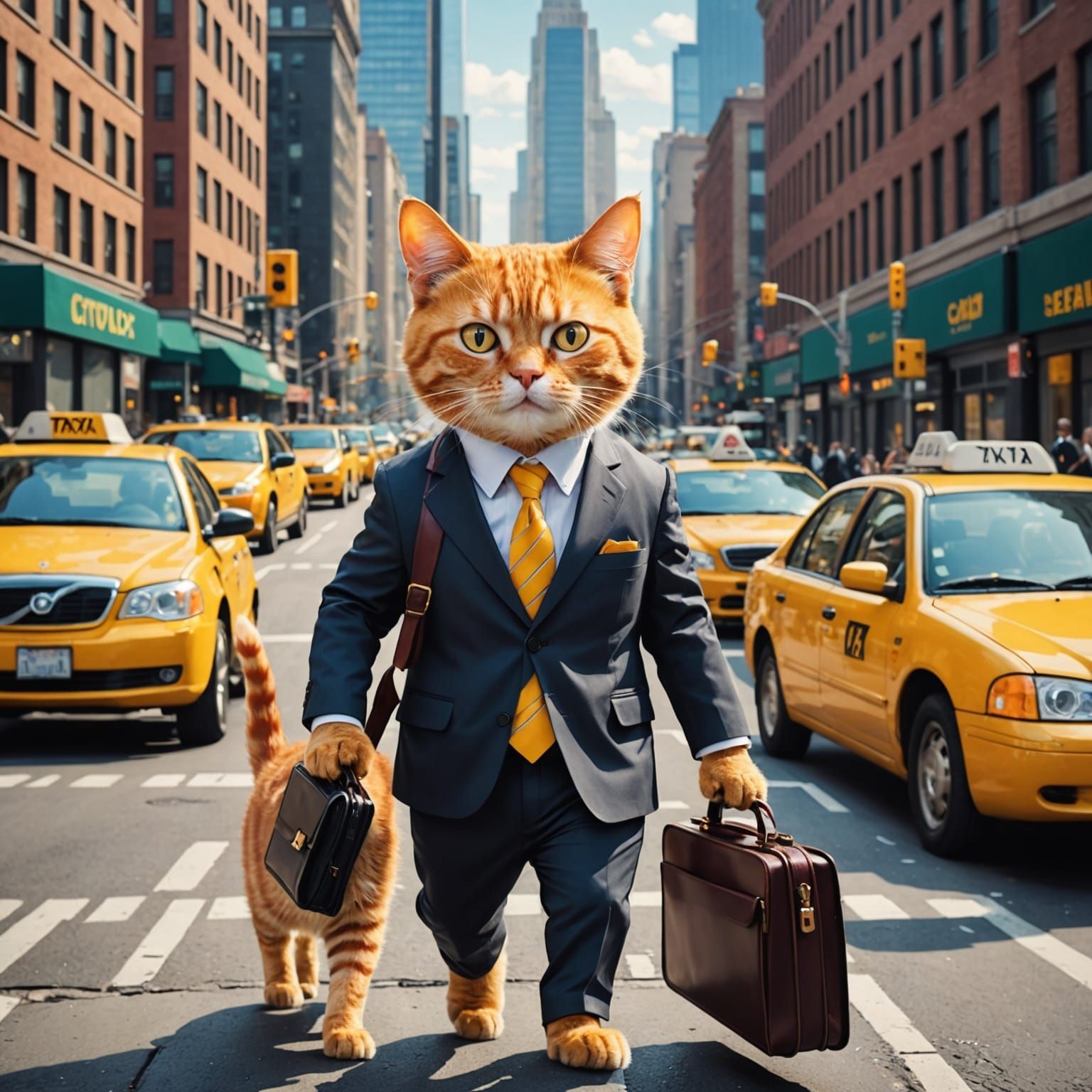 Ginger Cat as 80s Yuppie in Nagel Style