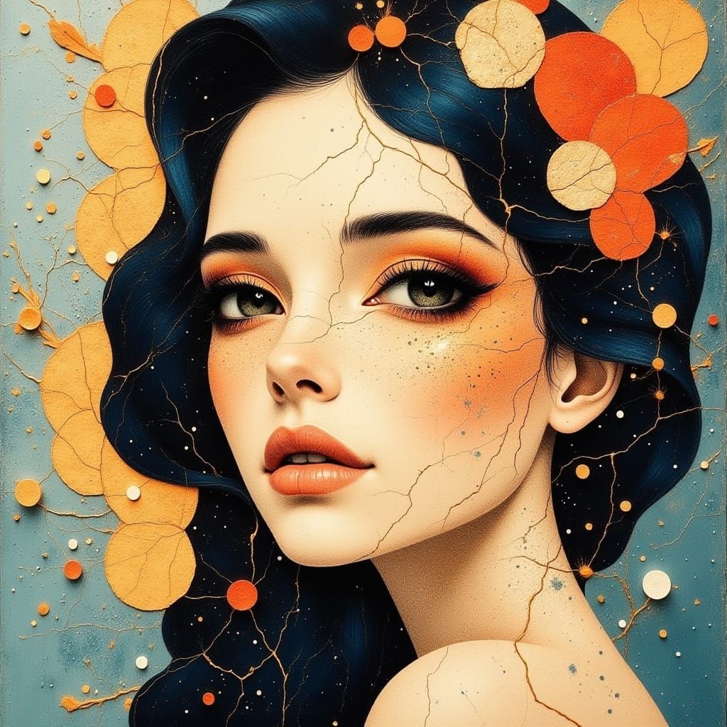 Woman's Face Constructed of Felt Cutouts in Hyperreal Style