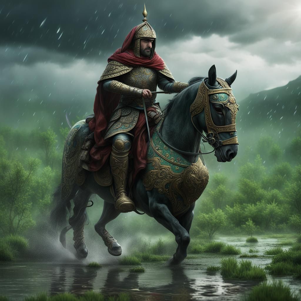 Persian Soldier's Fall: Ancient Battlefield in Matte Paintin...