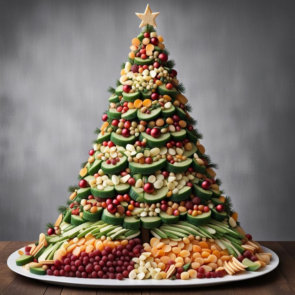 Festive Christmas Tree Made of Food