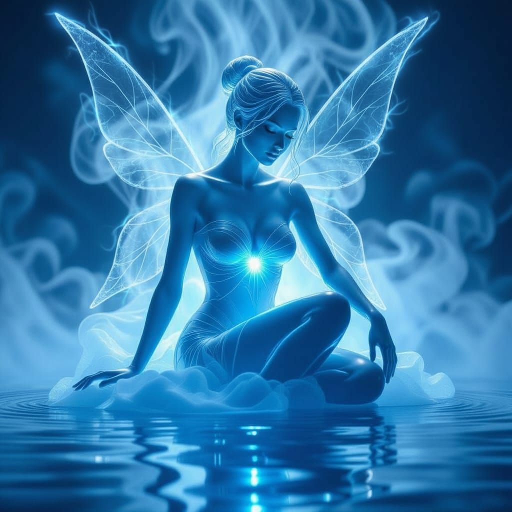 Ice Sculpture of a Woman in Swirling Mist