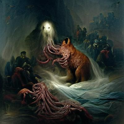 Mythical Fox in Lovecraftian Horror Style
