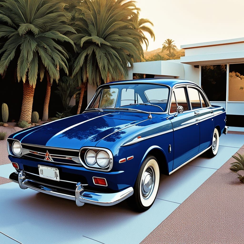 Vintage Car Ad in Palm Springs Pop Art Style