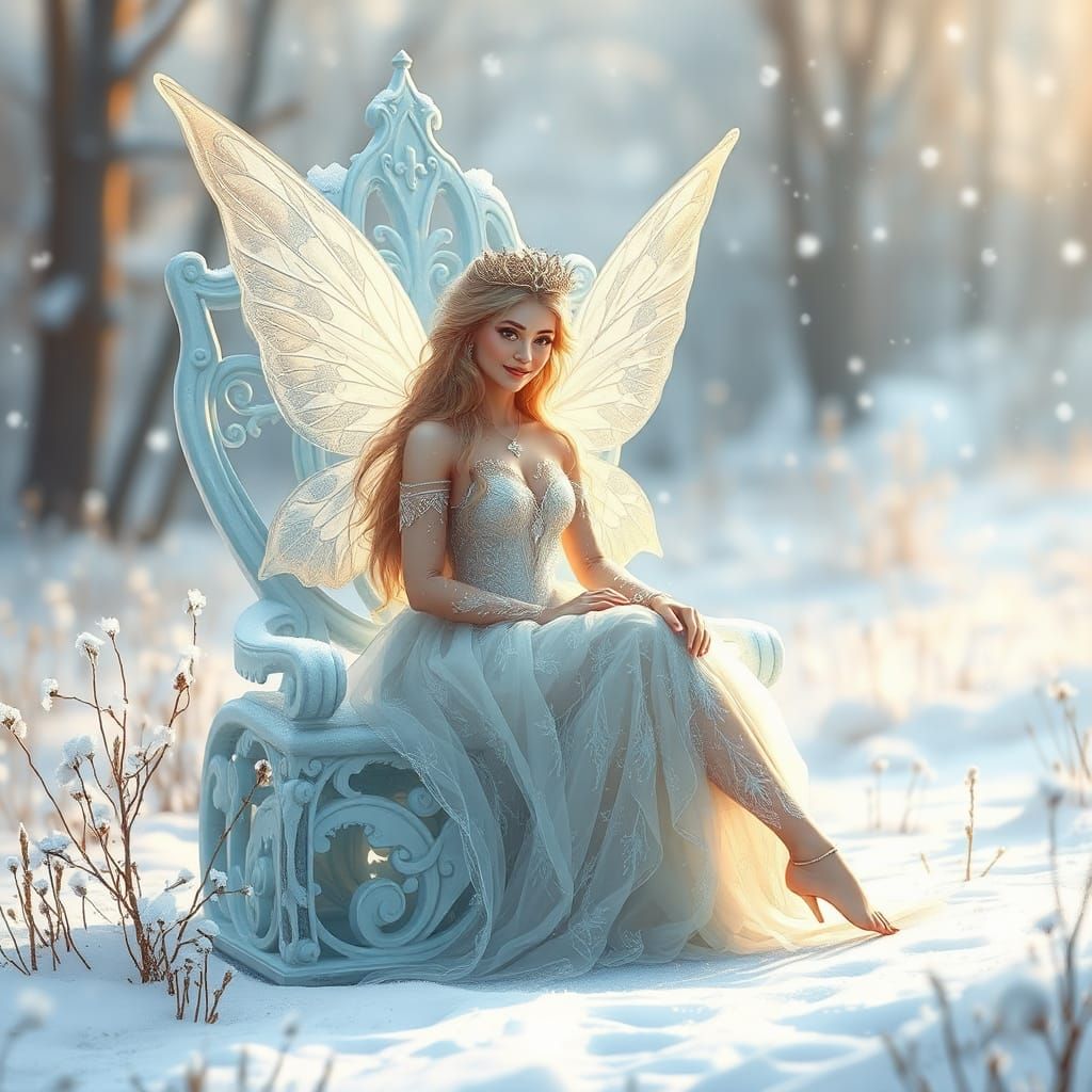 Winter Fairy Queen on Ice Throne