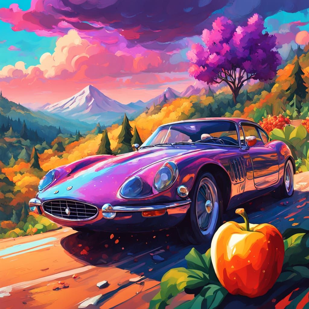 Vegetable Cars on Mountain Road in Dali Style