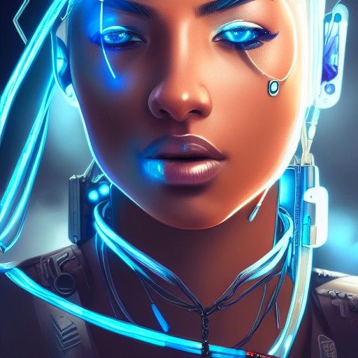 Cyberpunk Woman with Blue Eyes and White Mohawk