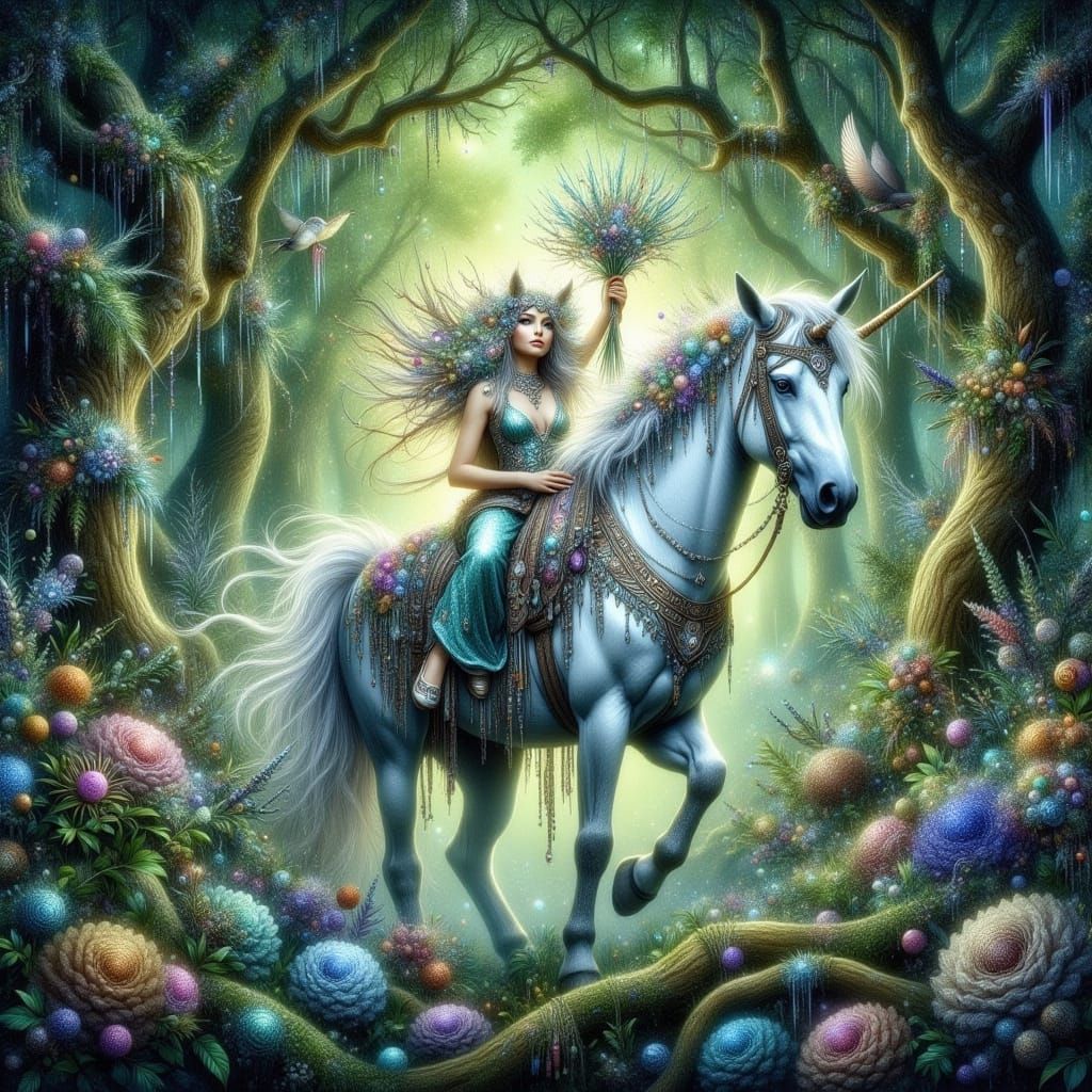 Regal Unicorn in Whimsical Emerald Forest