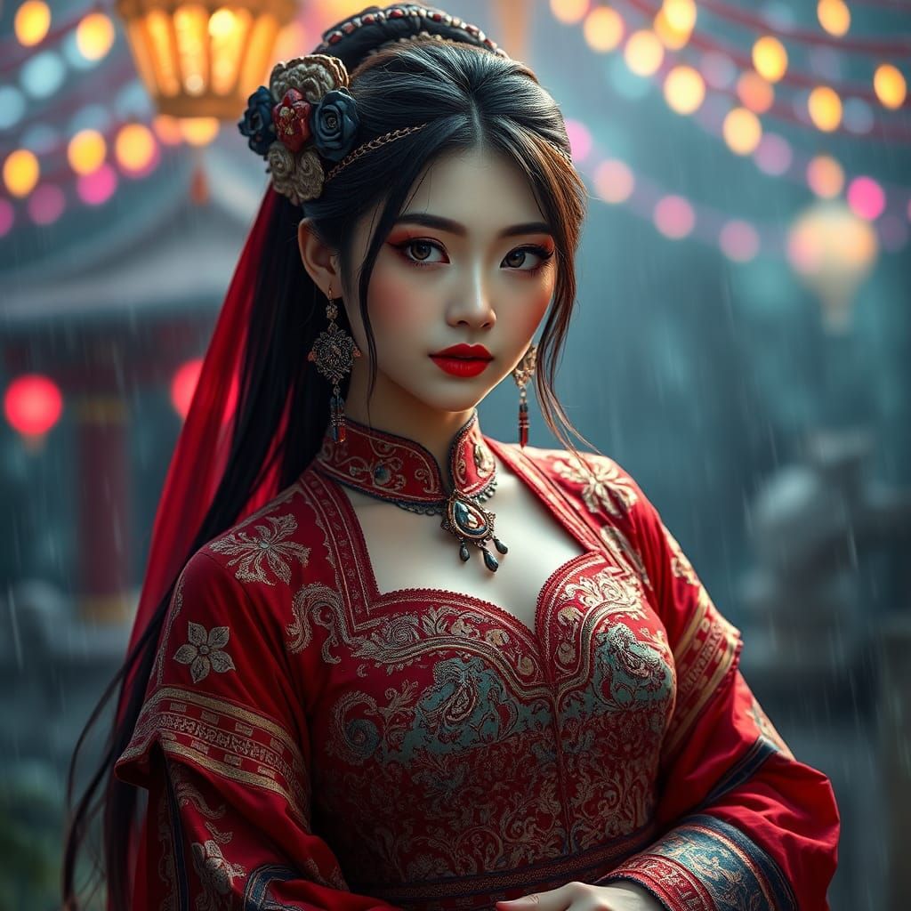 Opulent Necromancer in Rain-swept Landscape