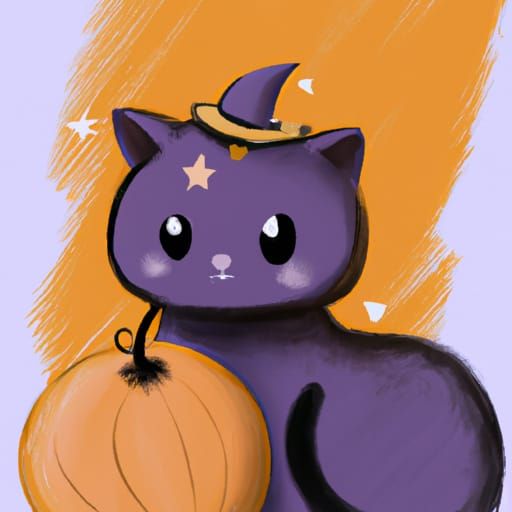 Halloween Cat Witch and Pumpkin