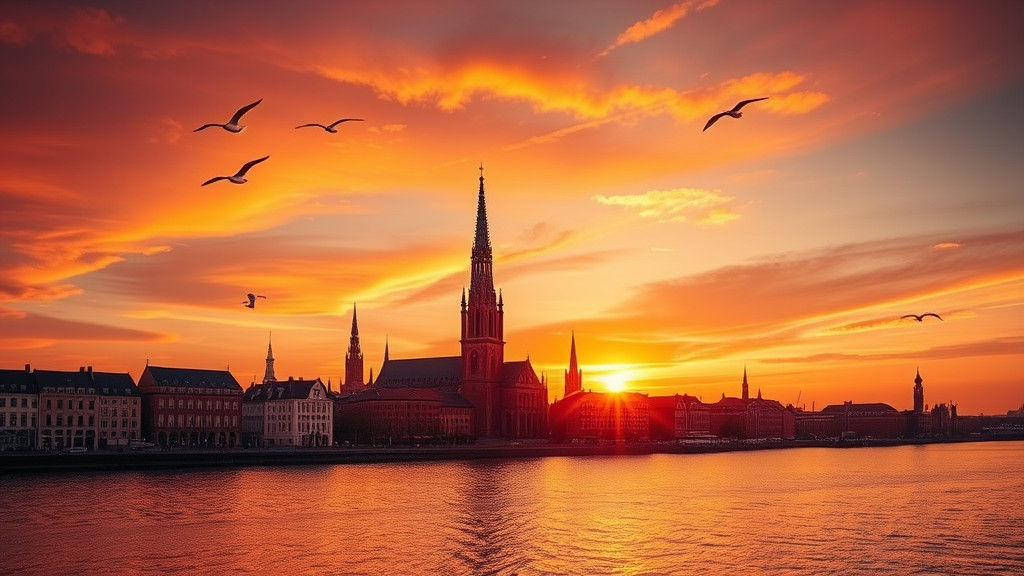 Breathtaking Lübeck Skyline at Sunset with St. Mary's Church...
