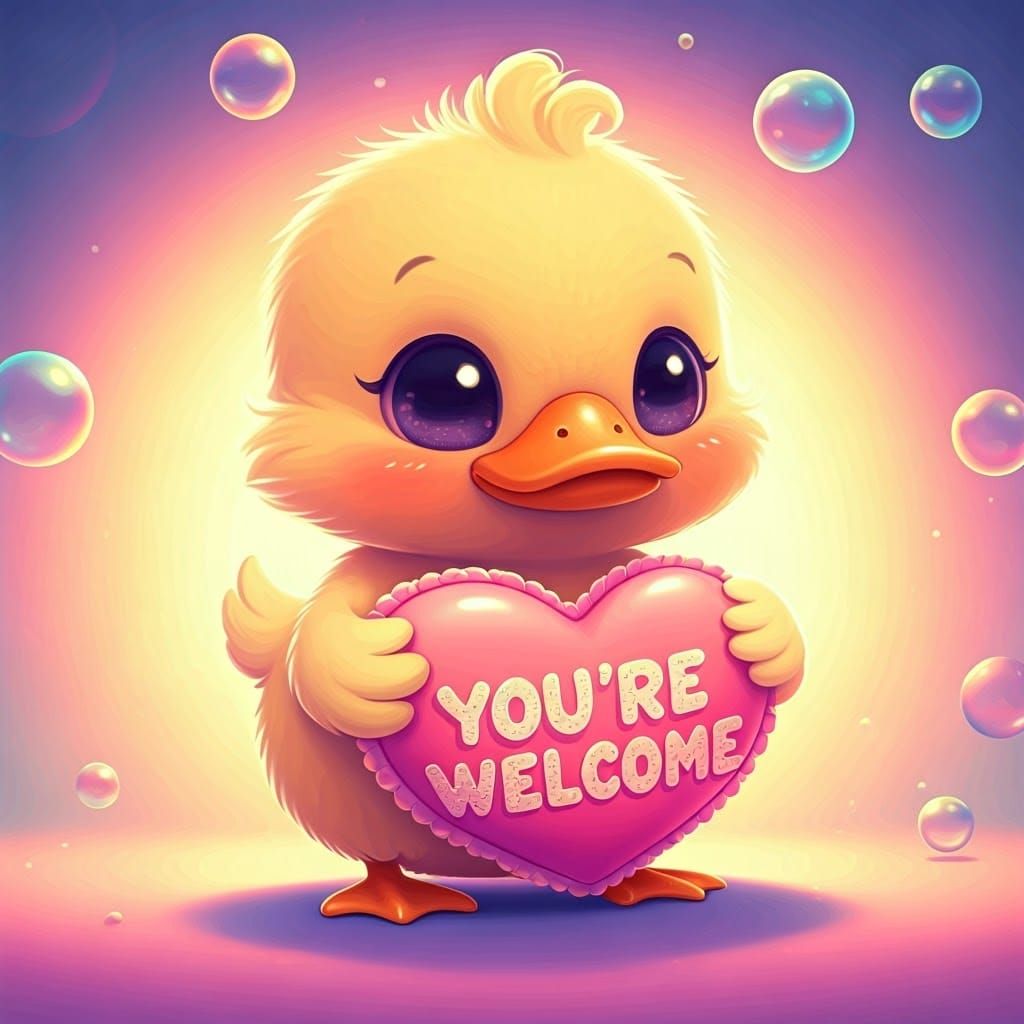 Chibi Duckling Welcomes You in Sparkly Whimsy