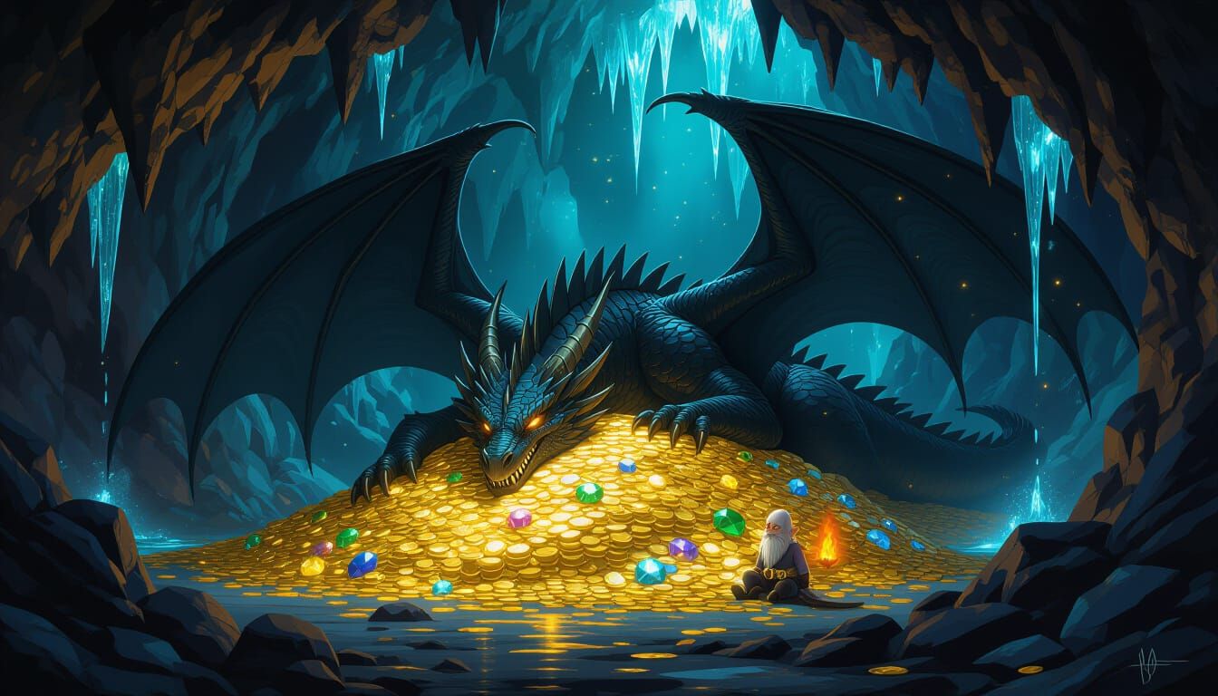 Dragon Hoard in a Glittering Cave, Digital Matte Painting