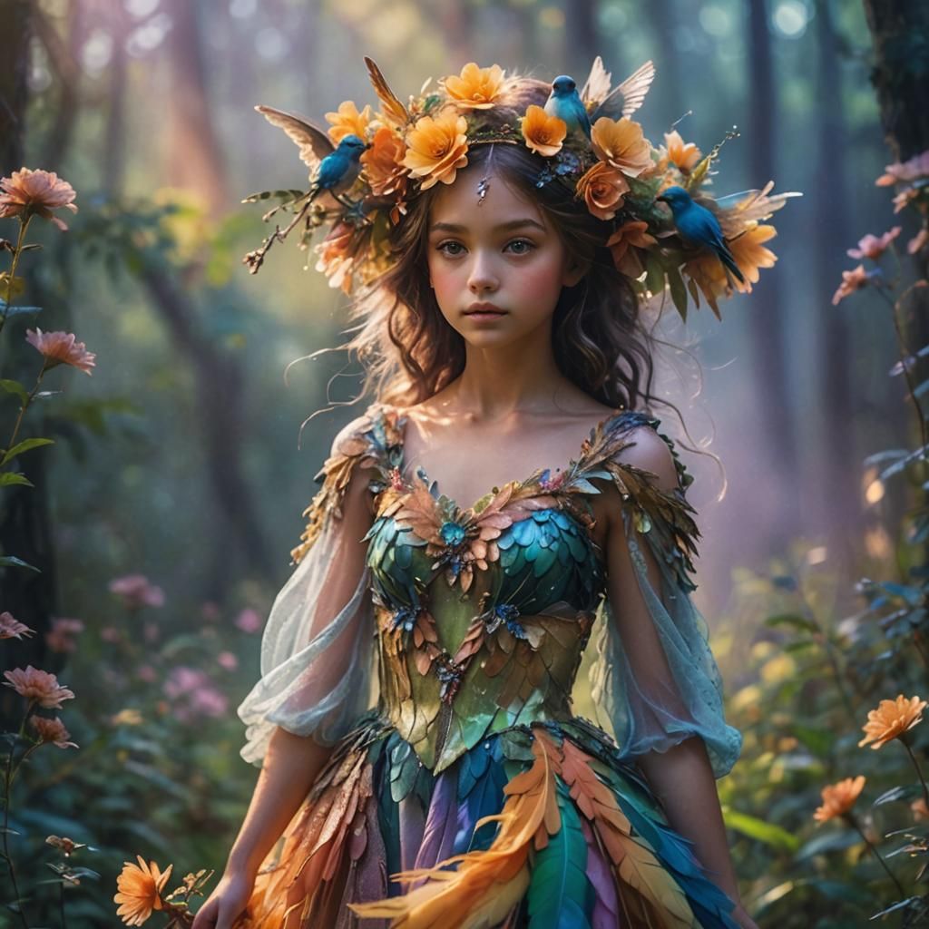Enchanting Fairy with Bird in Magical Forest