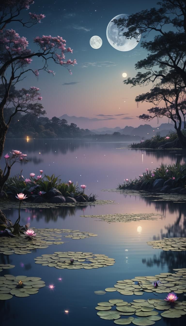 Moonlit Lake: Photorealistic Fantasy Concept Art