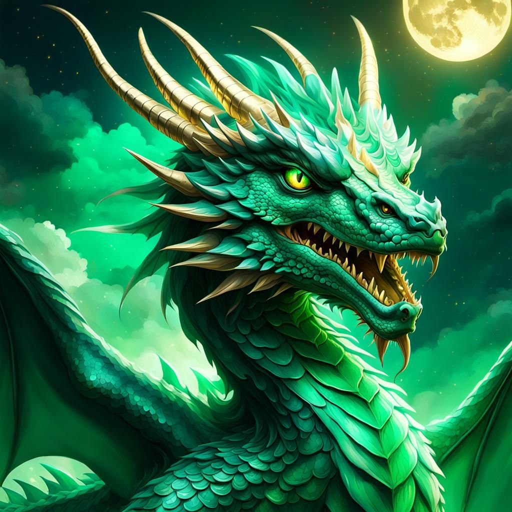 Emerald Dragon Portrait in Dramatic Digital Art