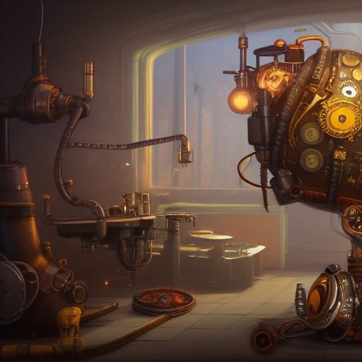 Steampunk Robot Heart Surgery: Detailed Matte Painting