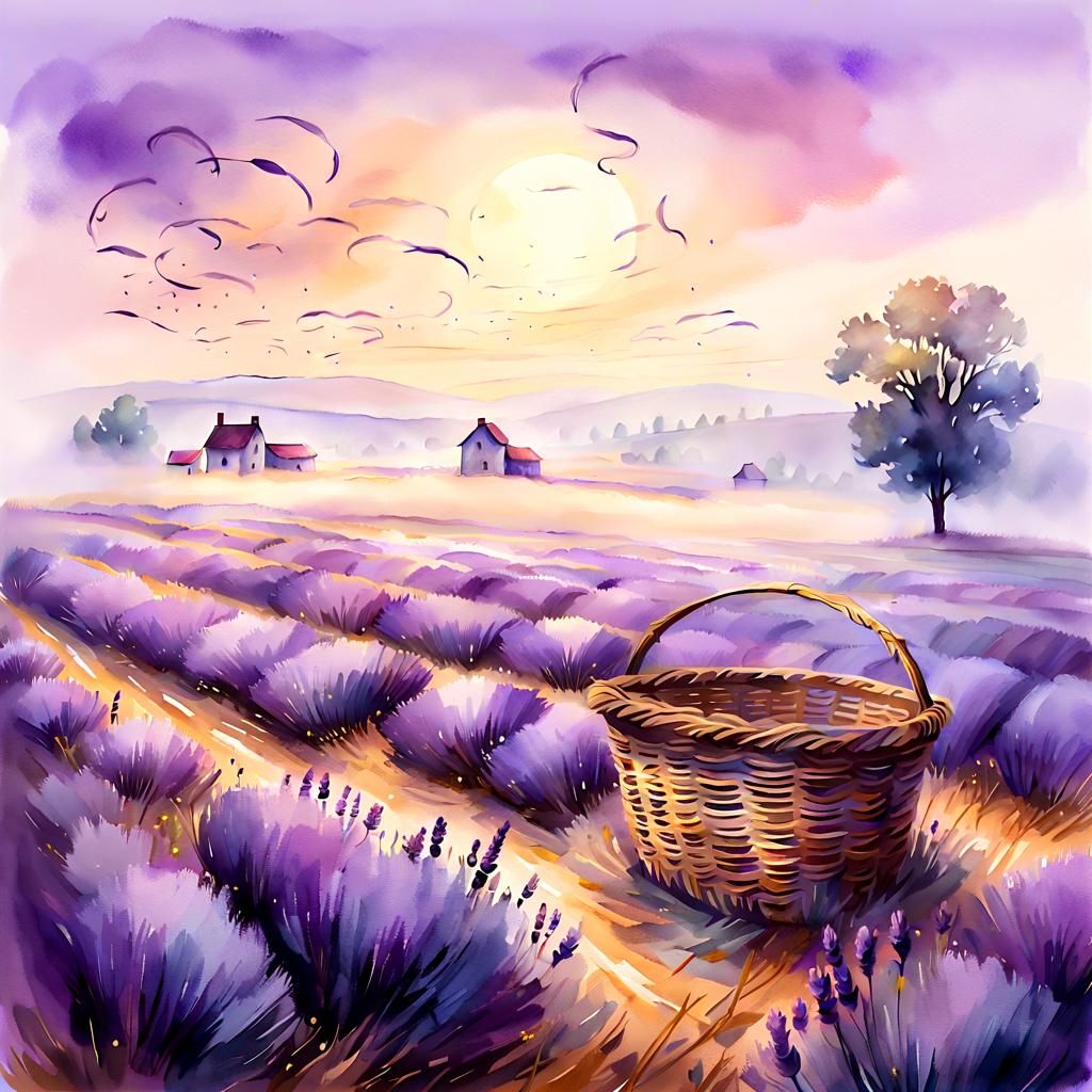 Lavender Field at Dusk: An Impressionist Landscape