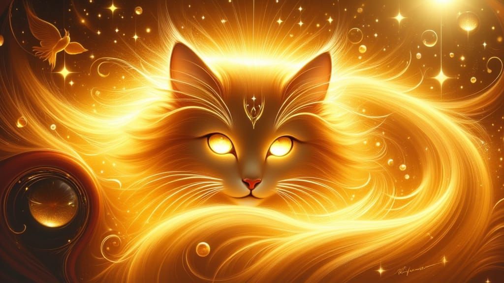 Golden Maine Coon Portrait in Ethereal Watercolor Style