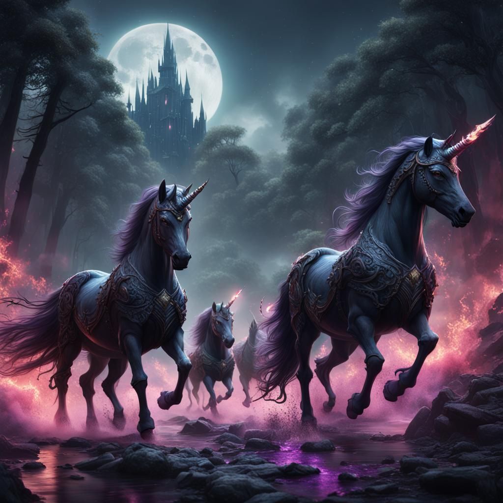 Dark Unicorns in Detailed Fantasy Art