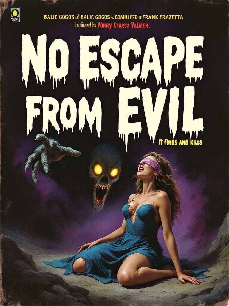 Sinister Figure Reaching for Terrified Woman: Retro Horror A...