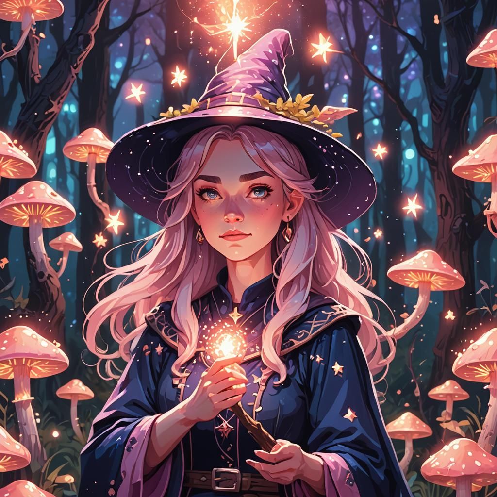 Enchanting Pixel Art Witch in Fantasy Forest