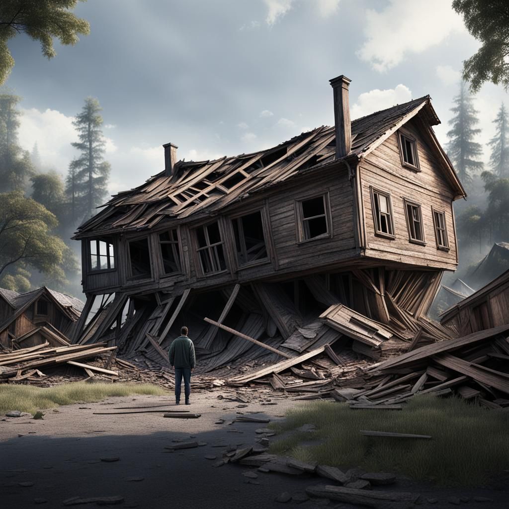 Detailed Matte Painting: Collapsed Wooden House