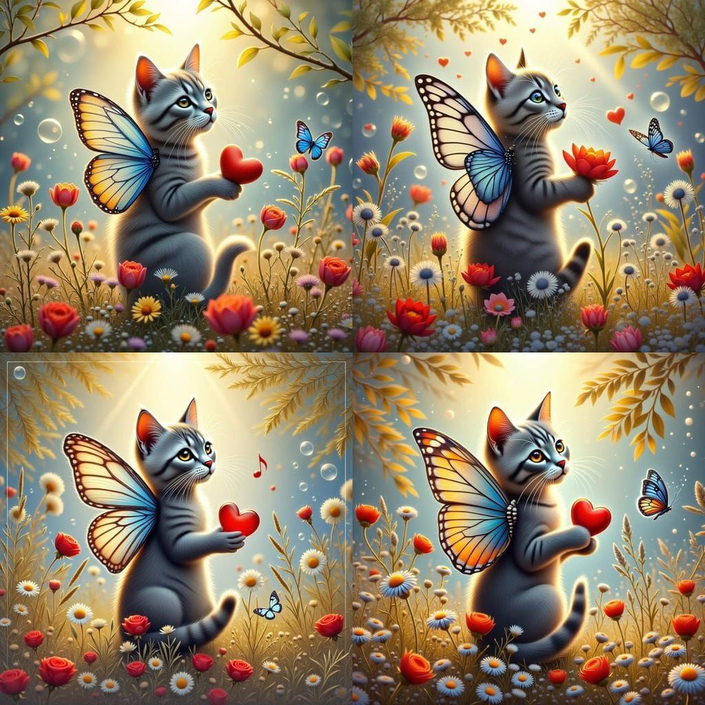 Gray Tabby Kitten Soars in Vibrant Sunshine