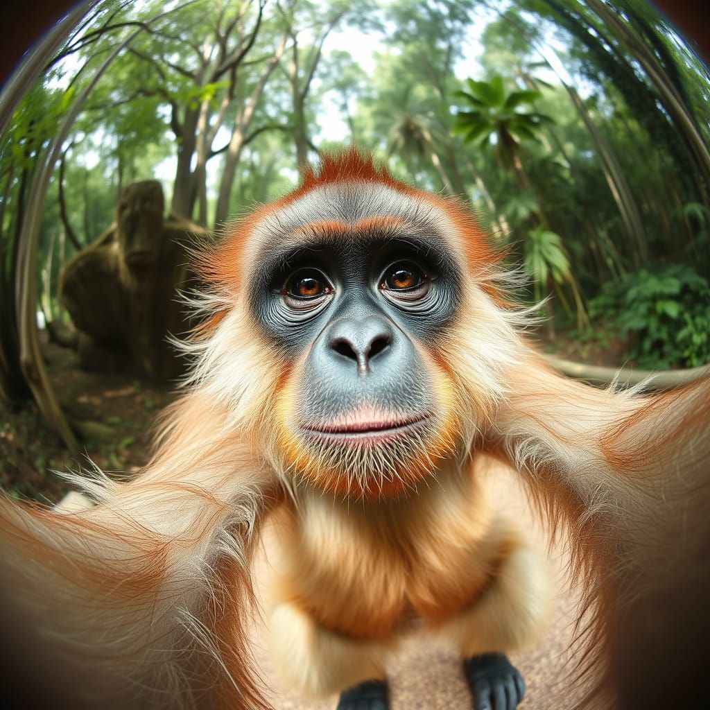 Funny Orangutan Selfie with Fisheye Lens