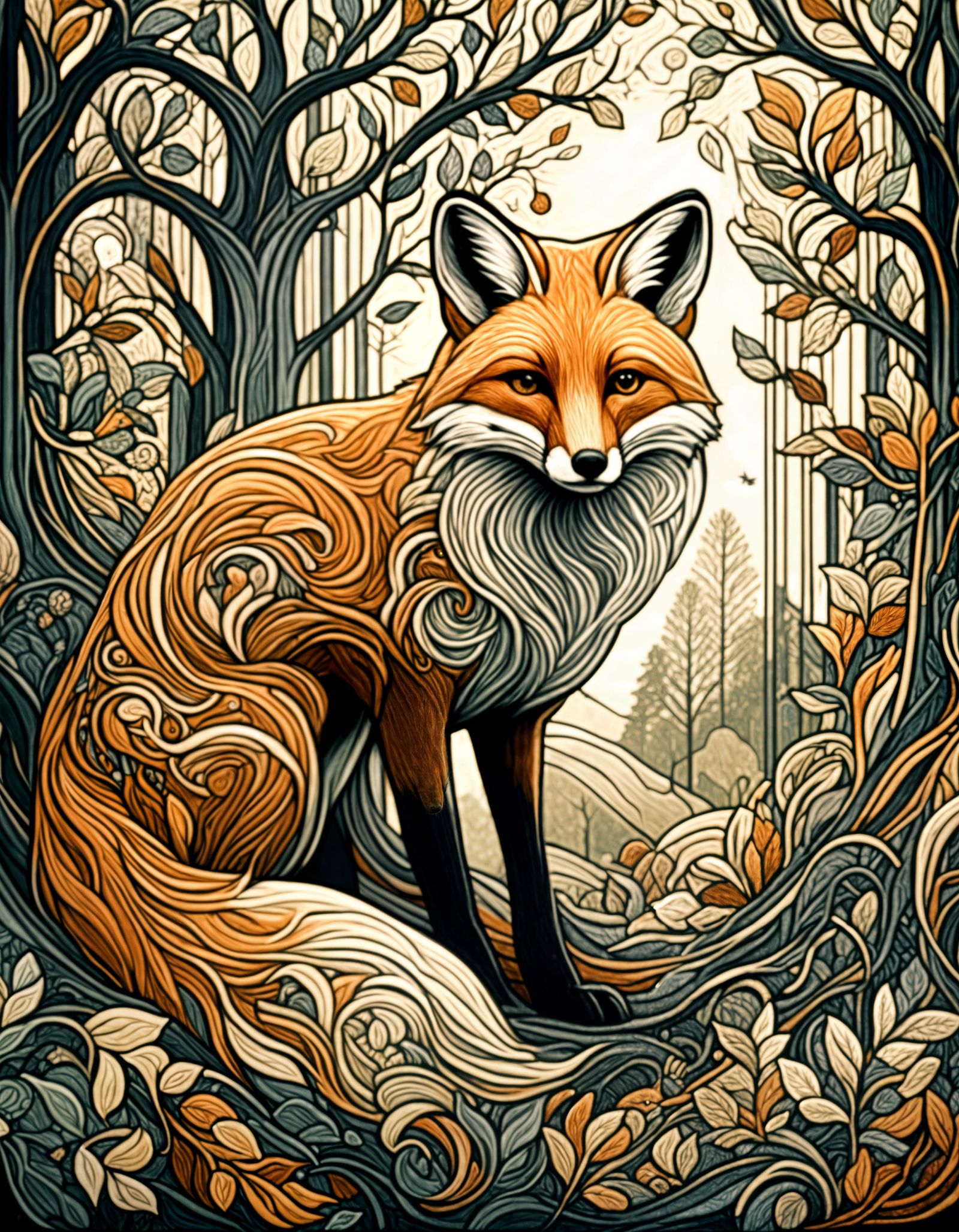 Fox in Forest: Whimsical Wildlife Illustration