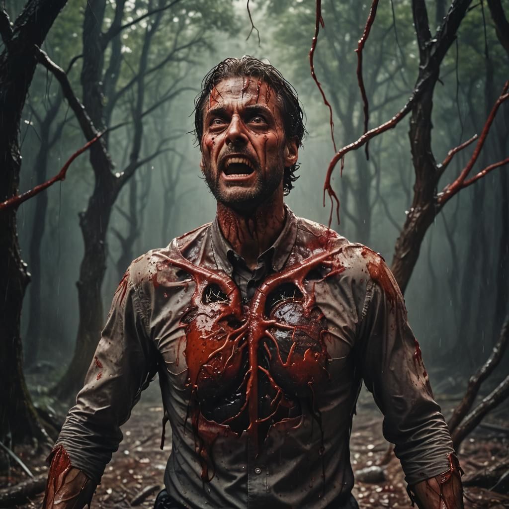 Pulsating Heart Emerges in Hyperrealistic Horror Scene