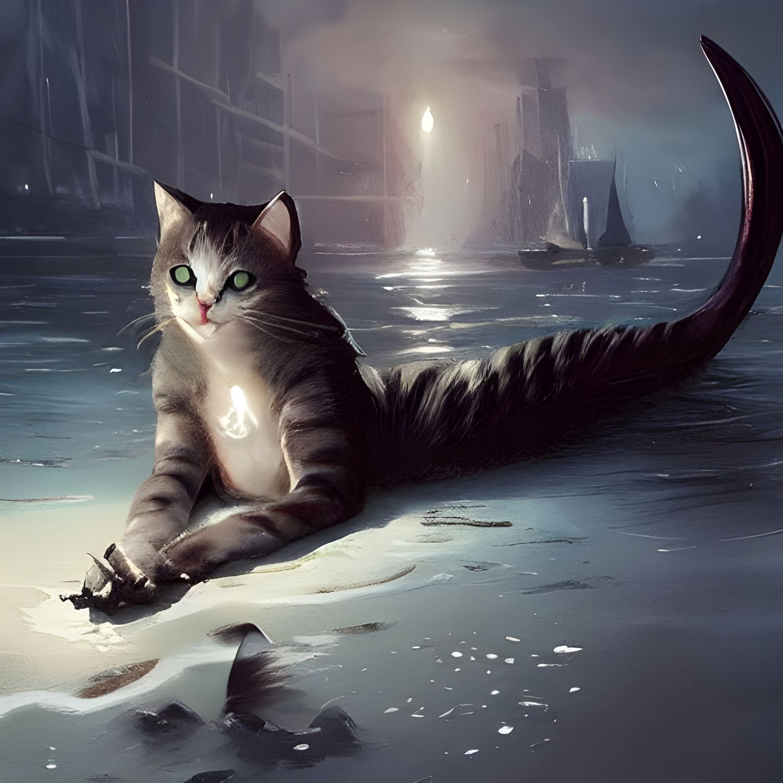 Sinister Cat Mermaid by Greg Rutkowski