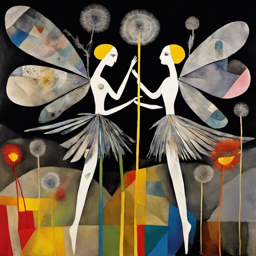 Fairy Dreamscape: Surrealist Grayscale Dandelion Wishes