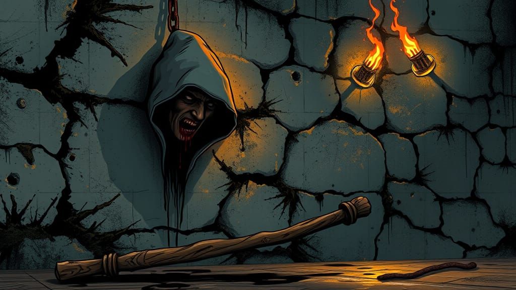 Dark Fantasy Figure in Chains, Bloodied and Broken