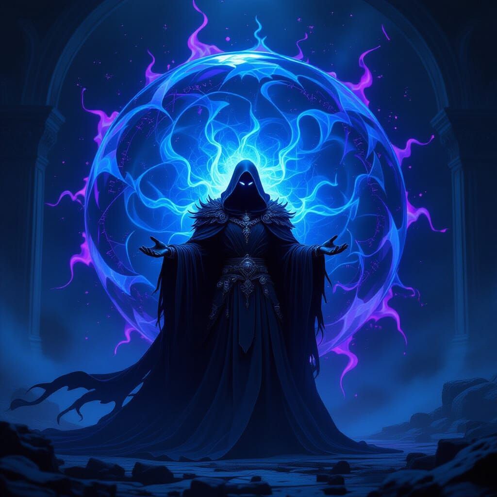 Dark Lord's Void Energy Barrier in Synthwave Neon Style