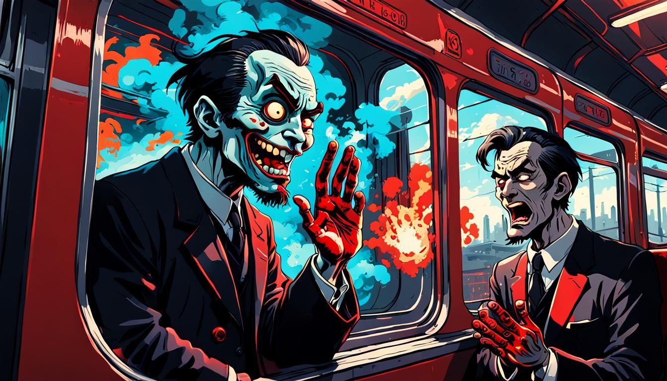 Psychedelic Cartoon Train with Crazy Characters