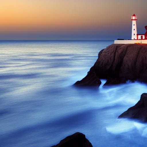Twilight Lighthouse on Cliffside Ocean