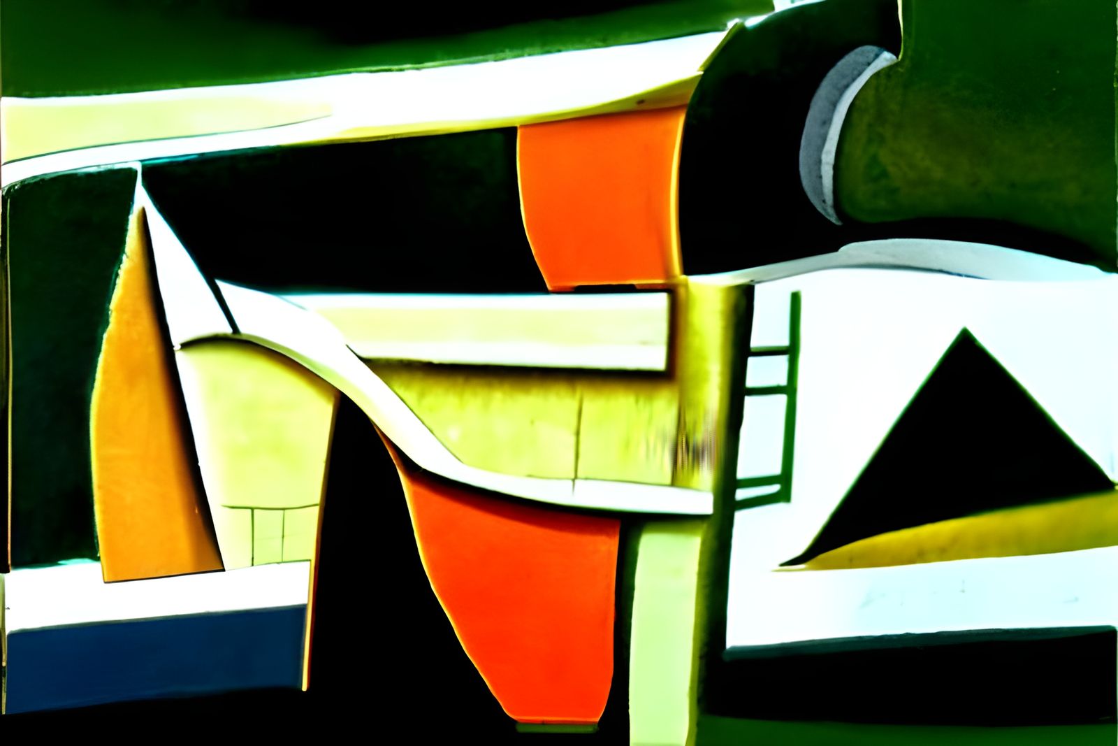 Abstract Cubist Tennis Court Gouache Painting
