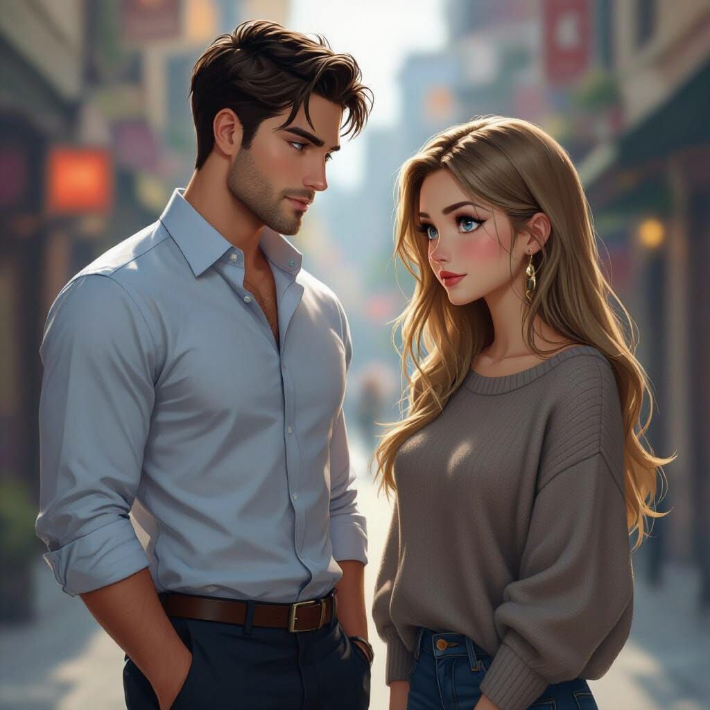 Hyper-Realistic Image of a Man and Woman Locking Eyes