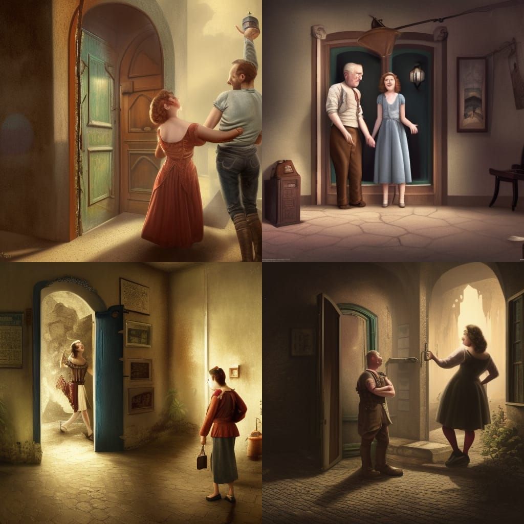 Intense 1940s Scene: Man Halting Girl at Door