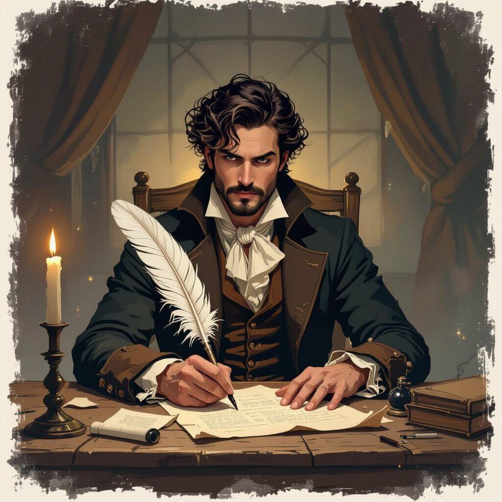 Poet with Quill Pen in Painterly Style