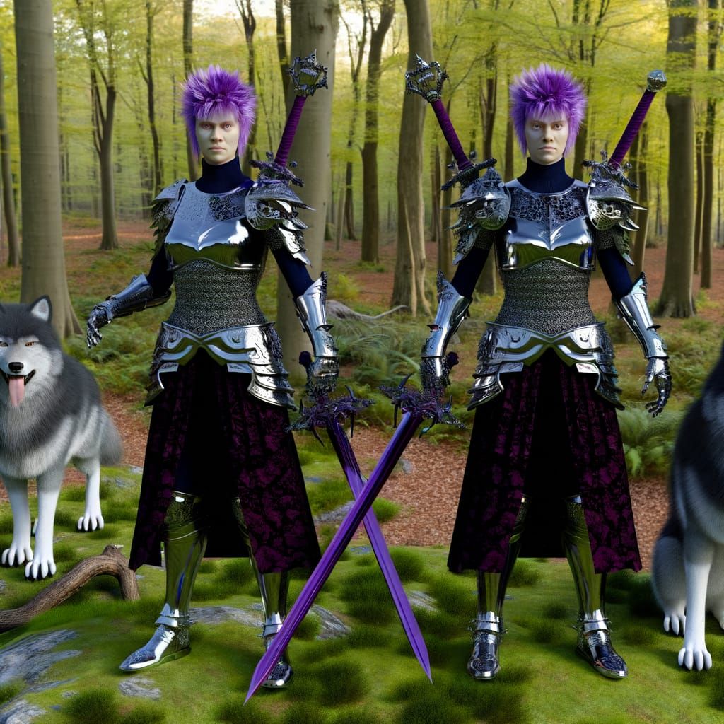 Gothic Warrior Women with Wolves in Forest, 8K
