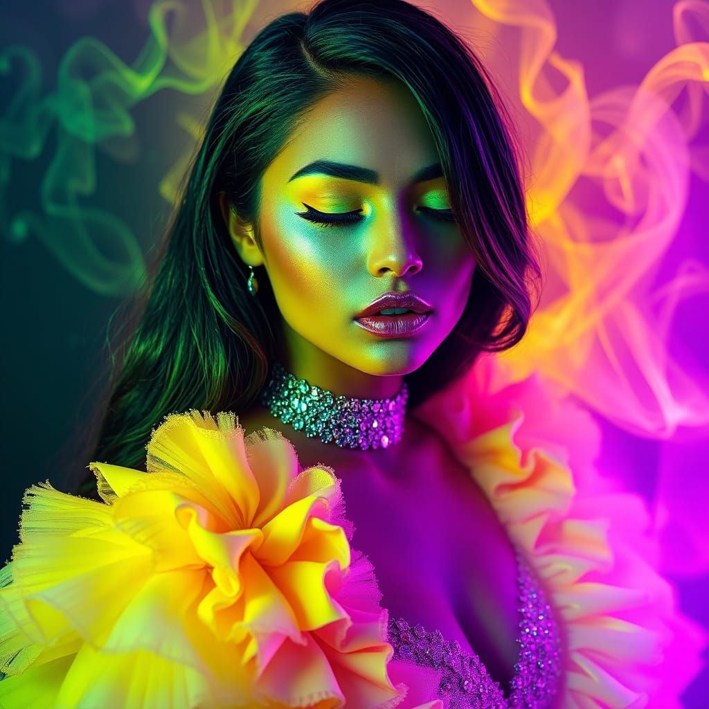 Futuristic Woman Portrait with Neon Colors and Ethereal Glow