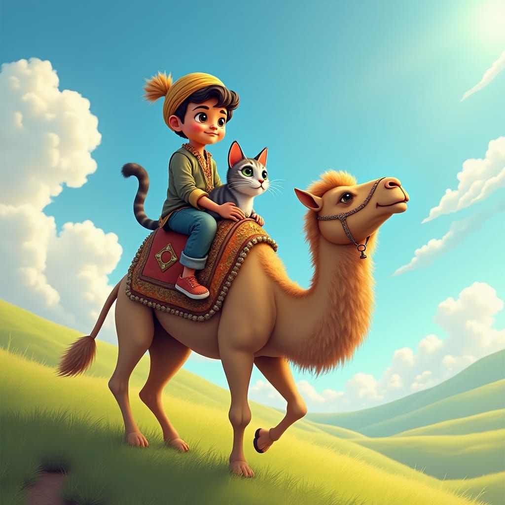 Whimsical Journey on a Sunlit Hillside