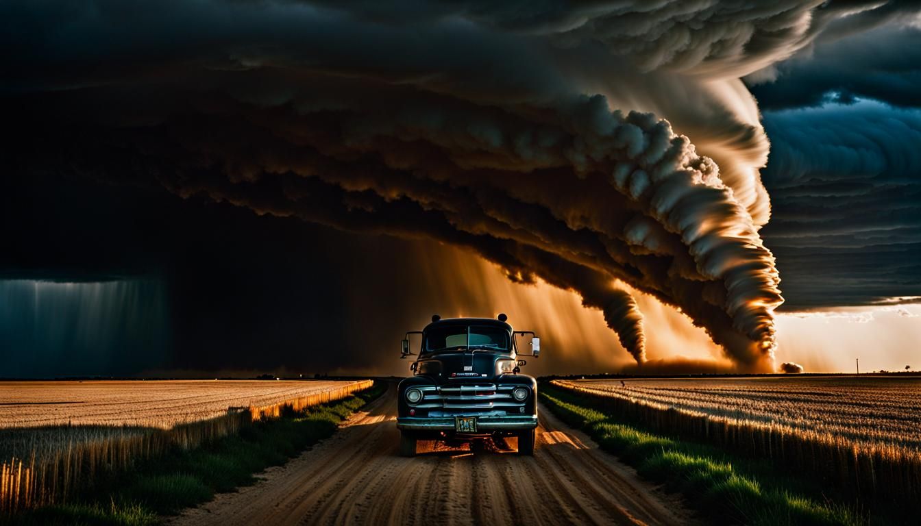 Dramatic F5 Tornado Double Exposure Photograph