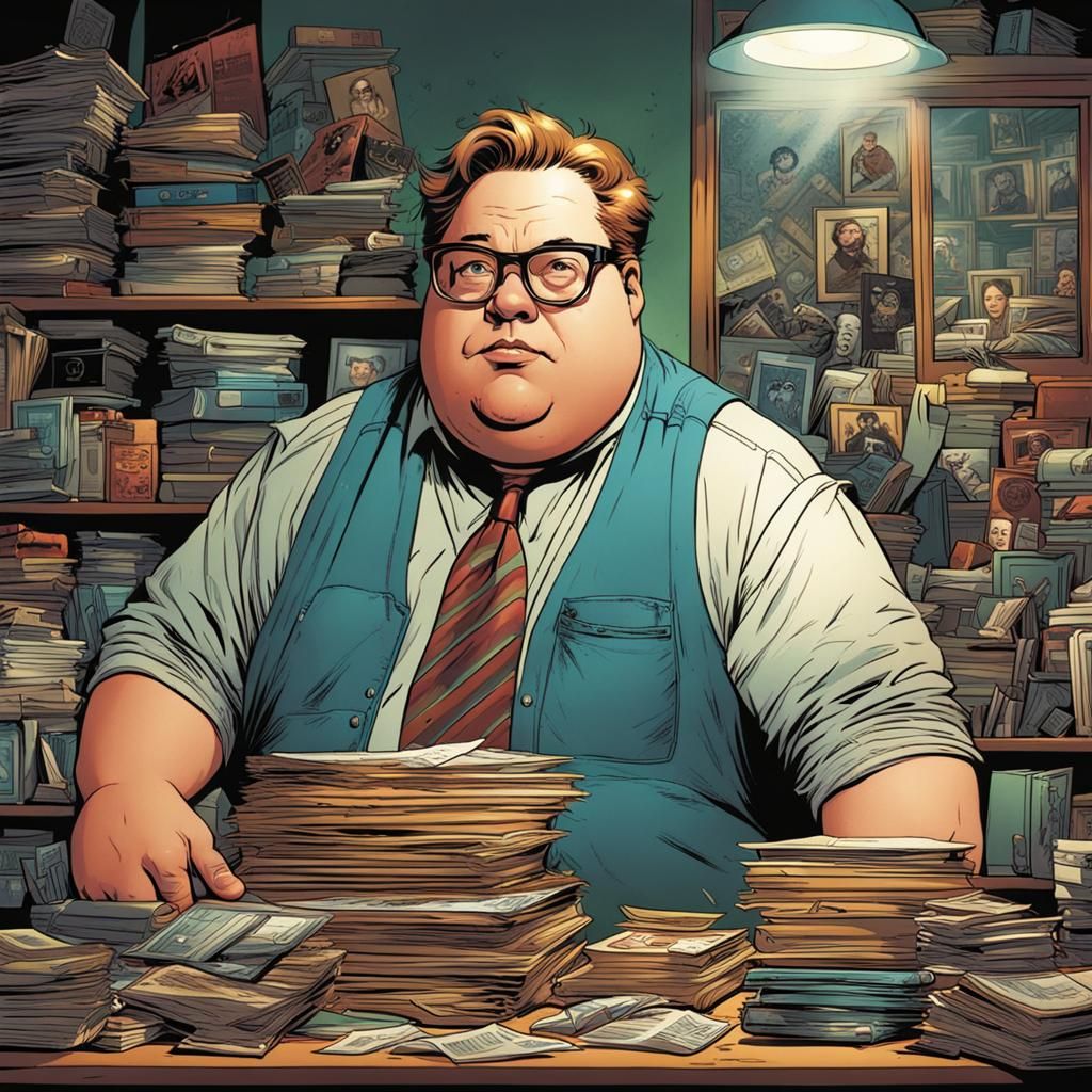 Comic Book Art of a Stout Man with Glasses
