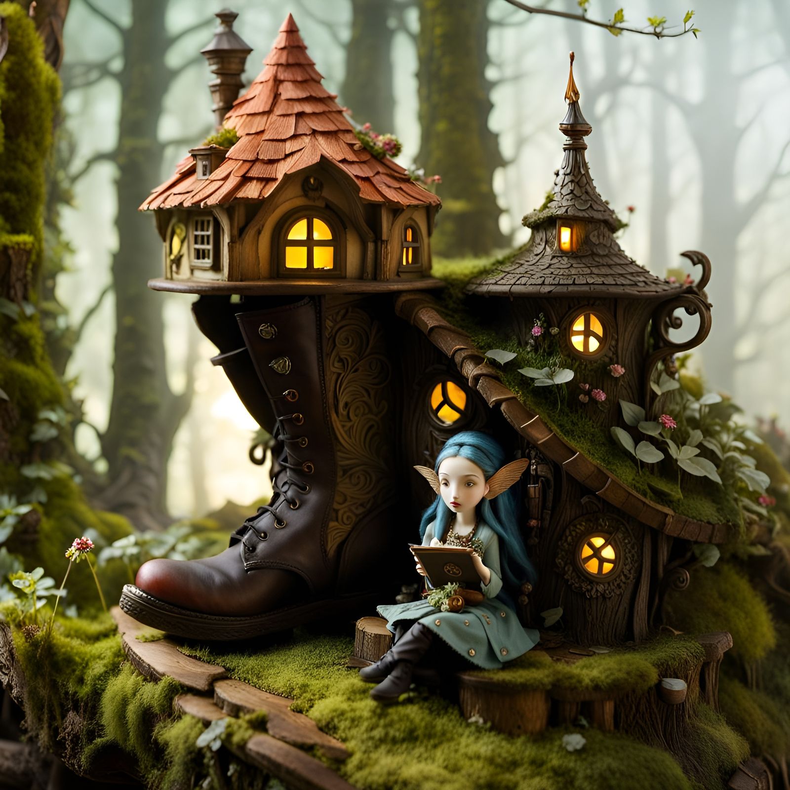 Miniature Fairy House Built on Boots