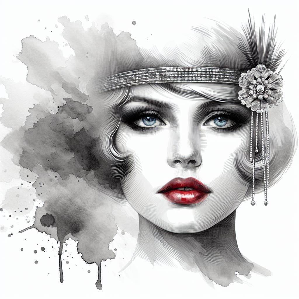 Elegant 1920s Flapper in Watercolor Style