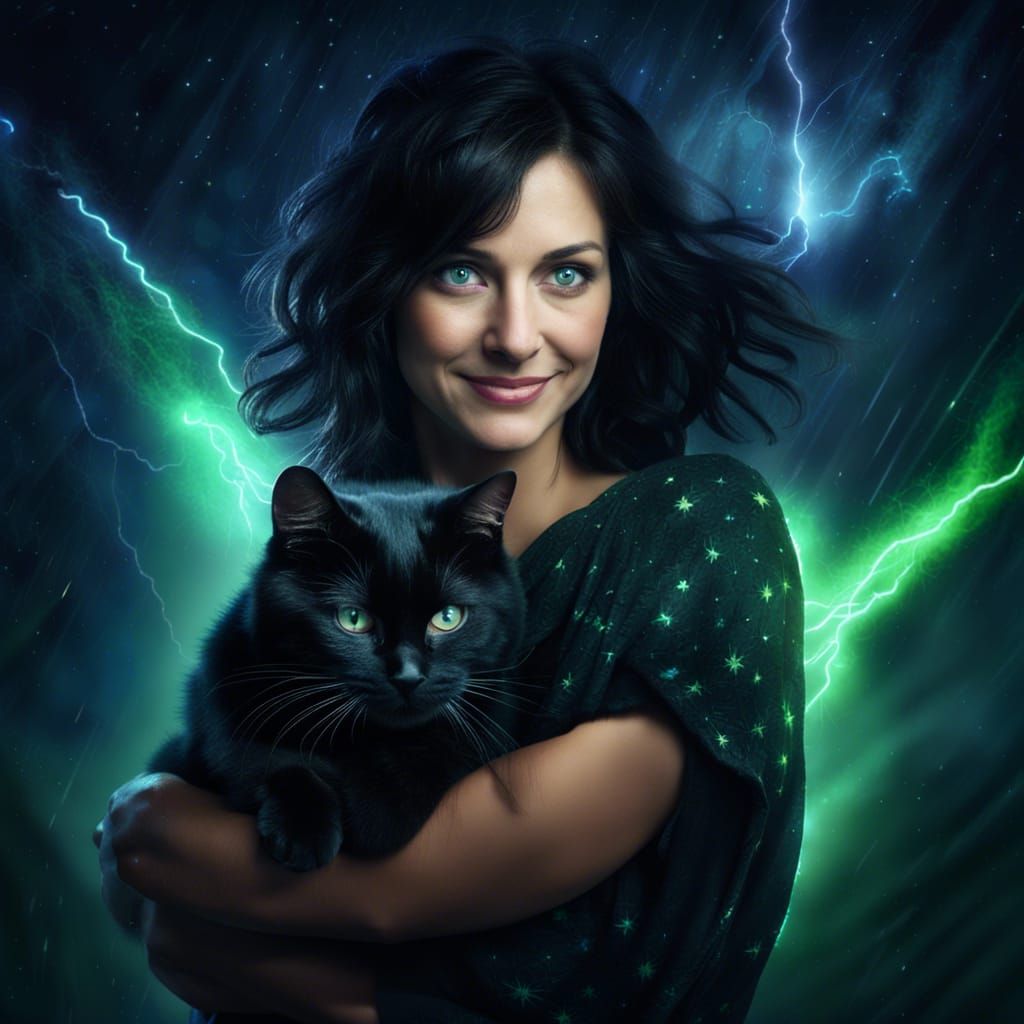 Woman with Cat: Detailed Digital Painting in 8K