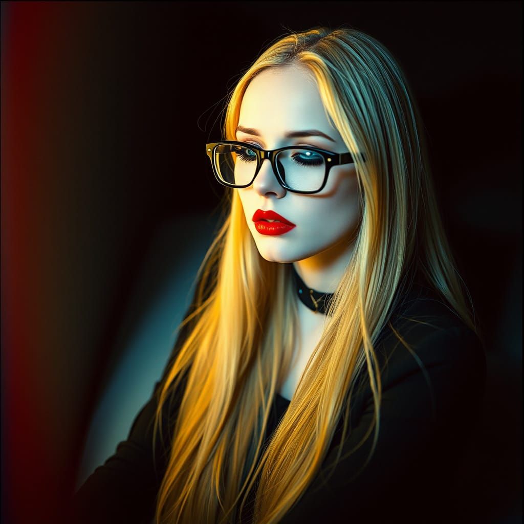 Moody Blonde Goth Woman in Cinematic Film Style